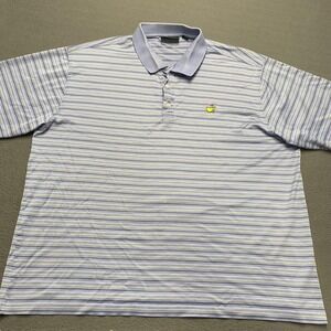 VTG Amen Corner Masters Polo Shirt Mens 2XL Blue Striped Cotton Golf Relaxed